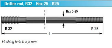 2m 6m Uzatma Rod Top Hammer Delme Matkap, 32mm - 52mm Çapı